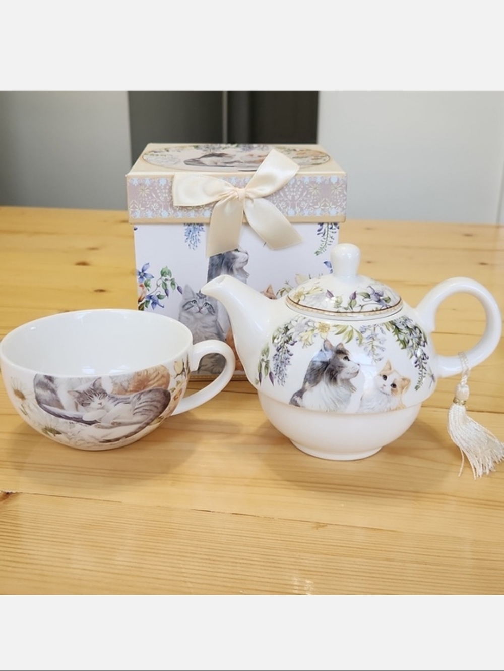 SUMMER RIVER Bits & Pieces Kitty Cat Tea For One 3-Piece Porcelain Set NWB - Picture 15 of 17